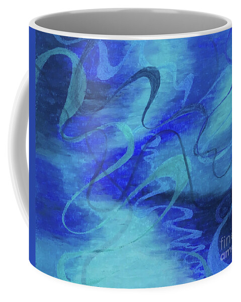 Abstract Coffee Mug featuring the painting Heartsong Blue 1 by Annette M Stevenson