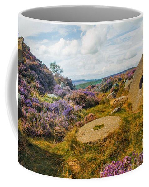 Stone - Industry - Quarry - Heather - Moorland - Landscape - Uk - England - Clouds Coffee Mug featuring the photograph Heatherstone by Chris Horsnell