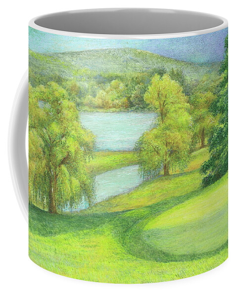 Painted Golf Course Coffee Mug featuring the painting Heavenly Golf Day landscape by Judith Cheng