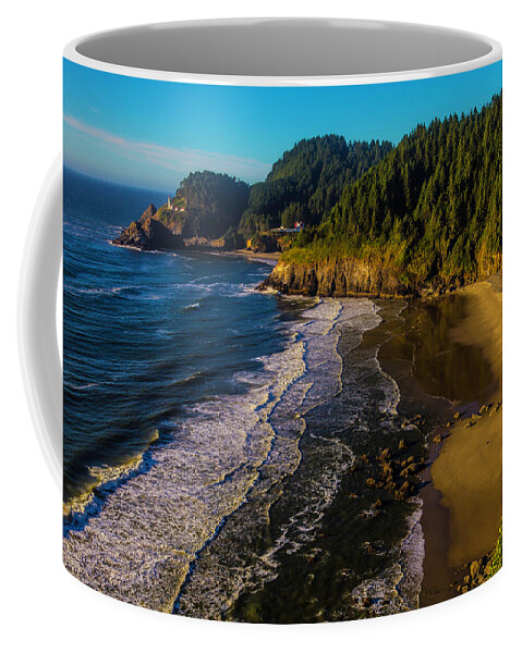 Heceta Head Coffee Mug featuring the photograph Heceta Head Lighthouse And Beaches by Garry Gay