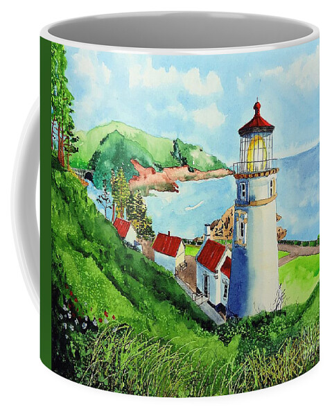 Heceta Coffee Mug featuring the painting Heceta Head Lighthouse by Tom Riggs