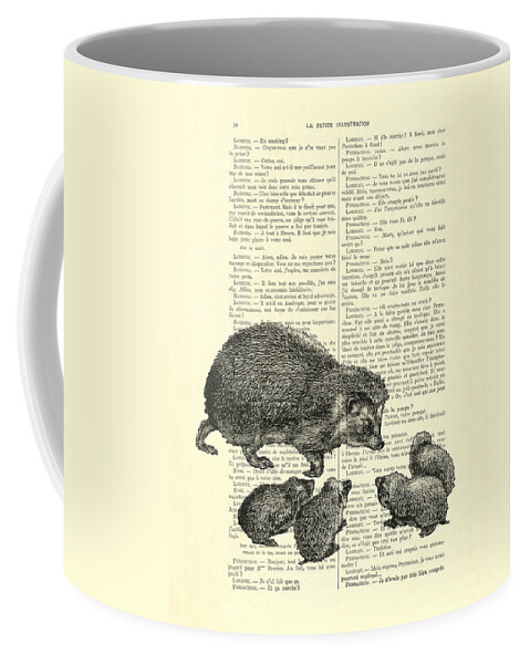 Hedgehog Coffee Mug featuring the digital art Hedgehog family by Madame Memento