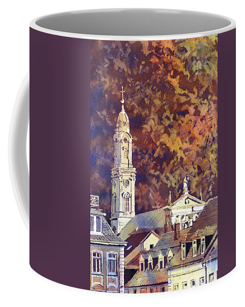 Architecture Bell-tower Coffee Mug featuring the painting Heidelberg Evening by Ryan Fox
