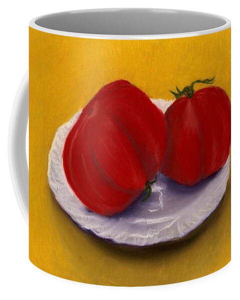 Tomatoes Coffee Mug featuring the drawing Heirloom Tomatoes by Anastasiya Malakhova