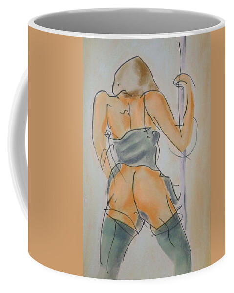 Striptease Coffee Mug featuring the drawing Helena at pole by Peregrine Roskilly