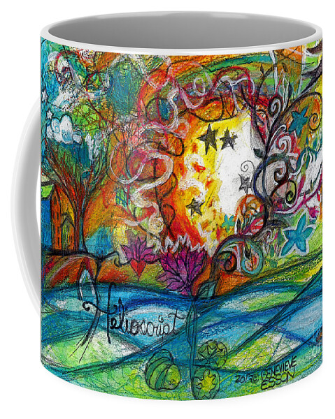 Helios Coffee Mug featuring the painting Helios And Ophelia Posterized by Genevieve Esson