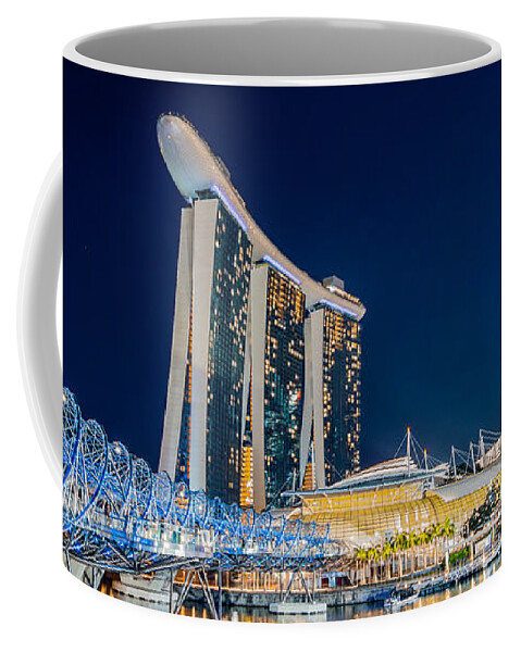 Singapore Coffee Mug featuring the photograph Helix Bridge at night, Singapore by Delphimages Photo Creations