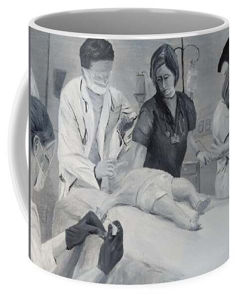 Medical Art Coffee Mug featuring the painting Help by Kevin Daly