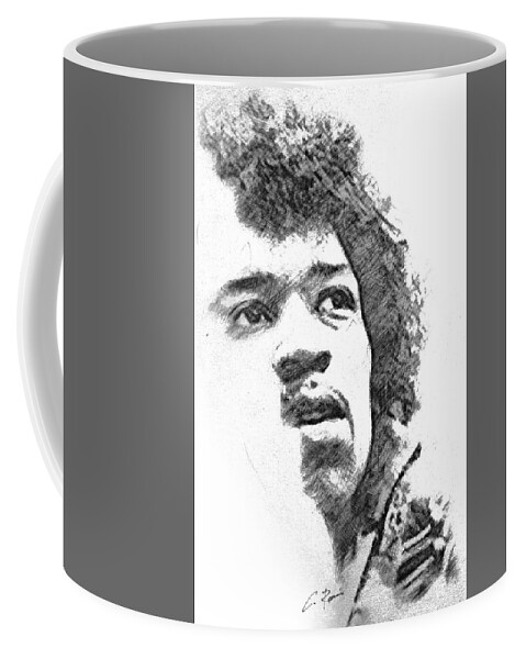 Jimmi Coffee Mug featuring the drawing Hendrix by Charlie Roman