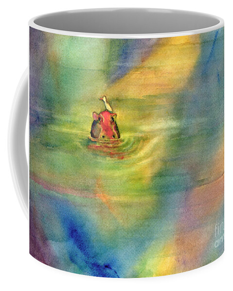 Hippo Coffee Mug featuring the painting Her Bonny Feathered Bathing Cap by Amy Kirkpatrick