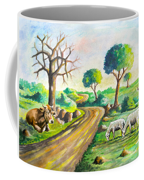 Tanzania Coffee Mug featuring the painting Herding near the Road by Anthony Mwangi