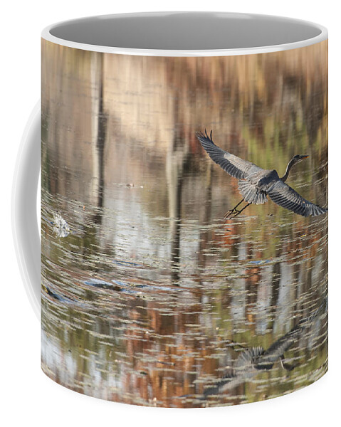 Heron Coffee Mug featuring the photograph Heron of the Fall by Jean-Pierre Ducondi