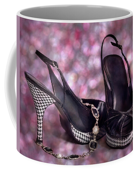 Shoe Coffee Mug featuring the photograph Herringbone Party Sandals Shoe Art by Patti Deters