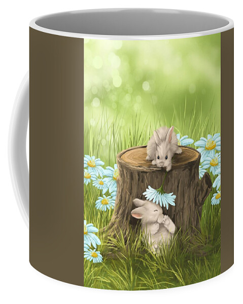 Bunny Coffee Mug featuring the painting Hi there by Veronica Minozzi