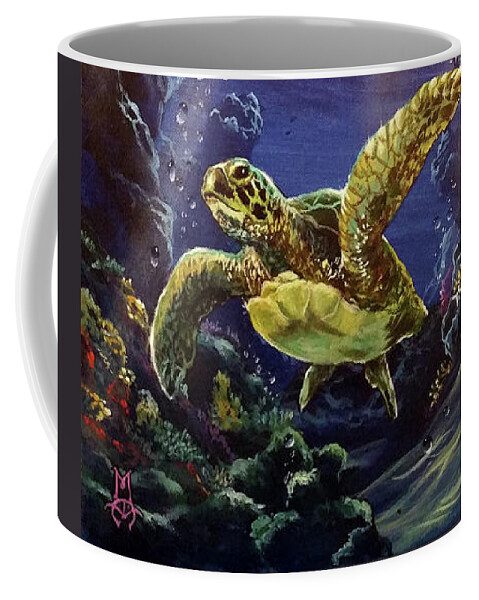 Sea Turtle Coffee Mug featuring the painting Hide and Seek #1 by Marco Aguilar