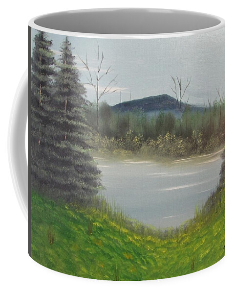 Trees Coffee Mug featuring the painting Hidden pond by Thomas Janos