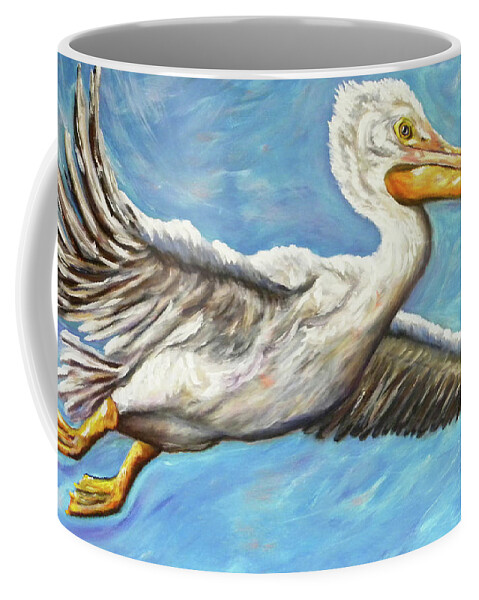 Pelican Coffee Mug featuring the painting High Flyer by JoAnn Wheeler