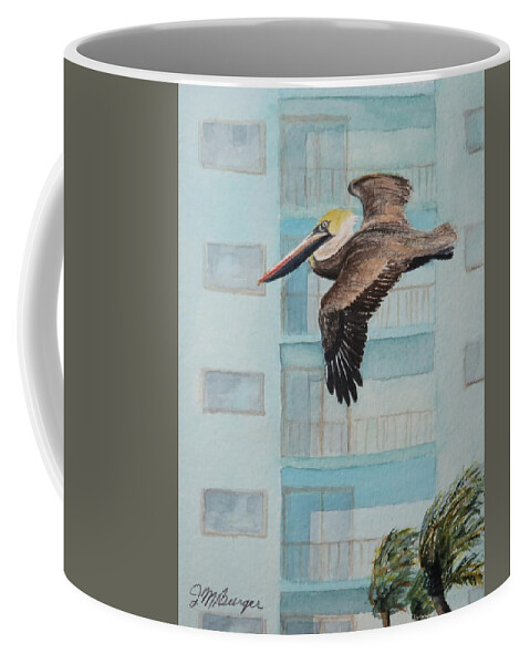 Pelican Coffee Mug featuring the painting High Rise Pelican by Joseph Burger