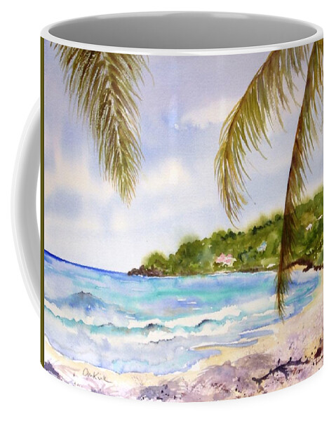 Caribbean Coffee Mug featuring the painting High Tide at Brewers by Diane Kirk