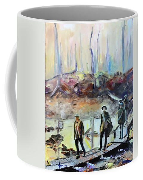 Ww1 Coffee Mug featuring the painting Highway to Hell 1917 Chateau Wood near Ypres, Flanders by Josef Kelly