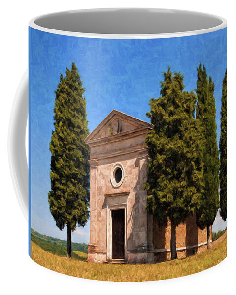 Italy Coffee Mug featuring the painting Hilltop Chapel Tuscany by Dominic Piperata