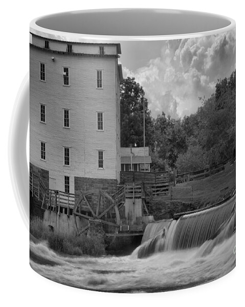 Mill Coffee Mug featuring the photograph Historic Mansfield Grist Mill Black And White by Adam Jewell
