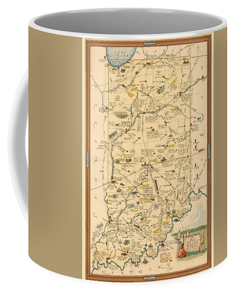 Indiana Coffee Mug featuring the mixed media Historical Illustrated Map of Indiana - Cartography - Vintage Map by Studio Grafiikka