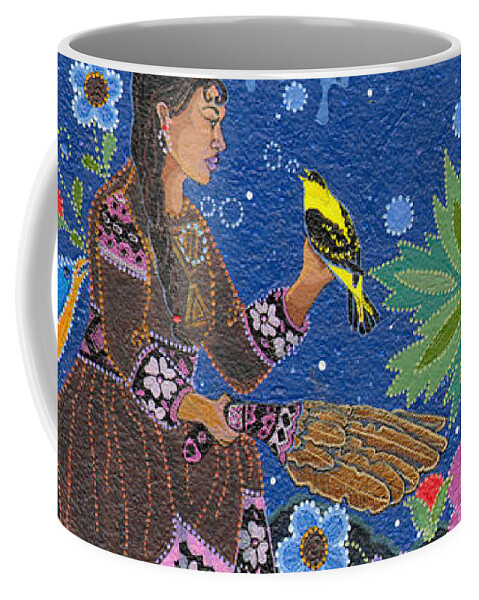 Native Women Coffee Mug featuring the painting Hole In the Sky's Daughter by Chholing Taha