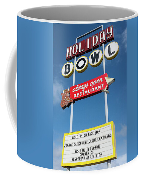 Holiday Bowl Coffee Mug featuring the photograph Holiday Bowl Sign Hayward California 2 by Kathy Anselmo