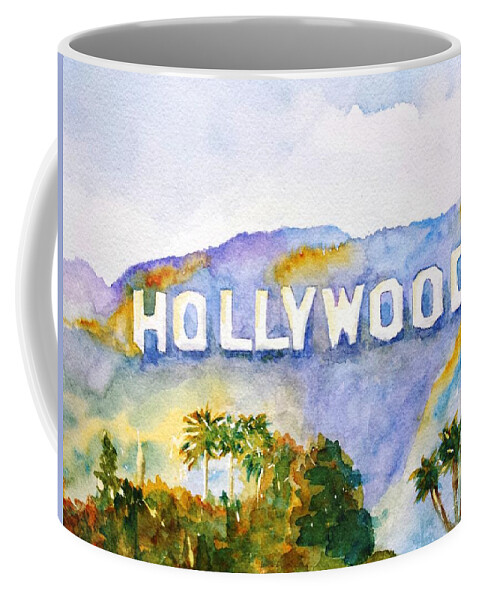 Hollywood Sign Coffee Mug featuring the painting Hollywood Sign California by Carlin Blahnik CarlinArtWatercolor