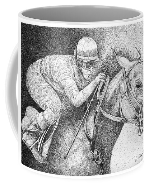 Horse Coffee Mug featuring the drawing Home Stretch by Lawrence Tripoli