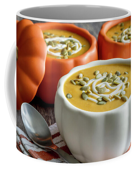 Appetizer Coffee Mug featuring the photograph Homemade Pumpkin Soup by Teri Virbickis