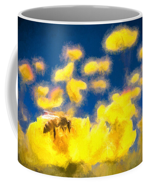 Mountain Daisy Coffee Mug featuring the digital art Honey Bee Mountain Daisy Impressionism Study 1 by Scott Campbell