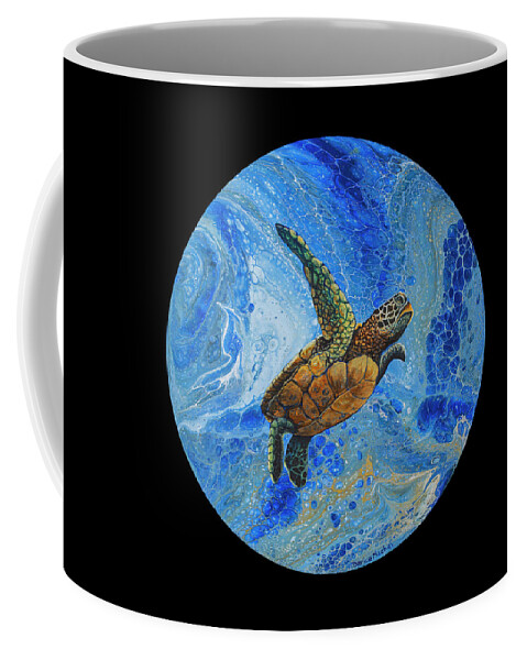 For Hawaiians Then And Now Coffee Mug featuring the painting Honu Amakua on Black by Darice Machel McGuire