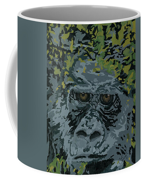 Gorilla Coffee Mug featuring the painting Hooah by Cheryl Bowman