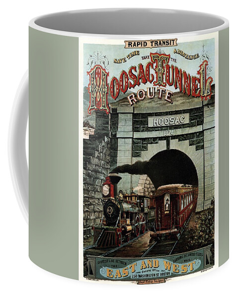 Hoosac Tunnel Route Coffee Mug featuring the painting Hoosac Tunnel Route - Vintage Steam Locomotive - Advertising Poster by Studio Grafiikka