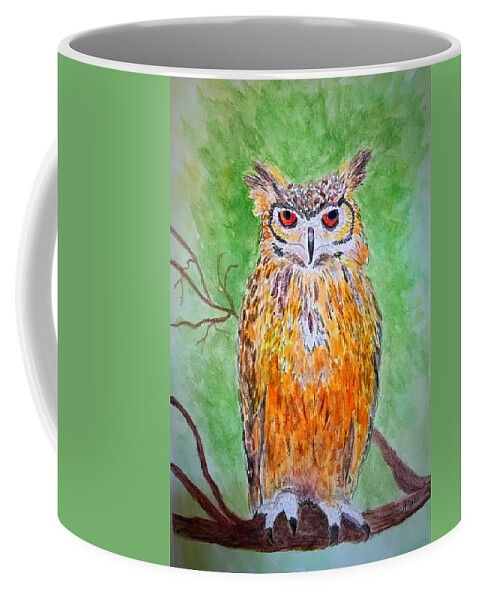 Horned Owl Coffee Mug featuring the painting Horned Owl by Anne Sands
