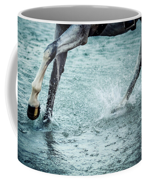 Horse Coffee Mug featuring the photograph Horse legs running on the water by Dimitar Hristov