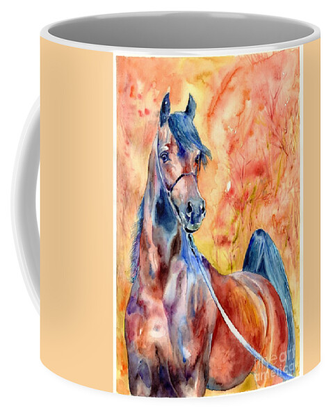 Horse Coffee Mug featuring the painting Horse On The Orange Background by Suzann Sines