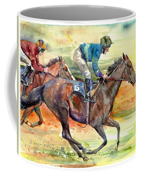 Horse Coffee Mug featuring the painting Horse Races by Suzann Sines