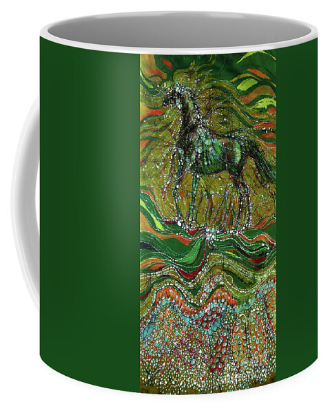 Horse Coffee Mug featuring the tapestry - textile Horse Rises From The Earth by Carol Law Conklin
