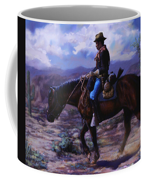 Buffalo Soldier Coffee Mug featuring the painting Horse Trainer by Harvie Brown