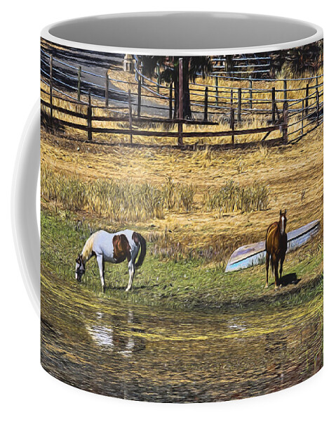 Berryessa Coffee Mug featuring the photograph Horses at Lake Berresa by Bruce Bottomley