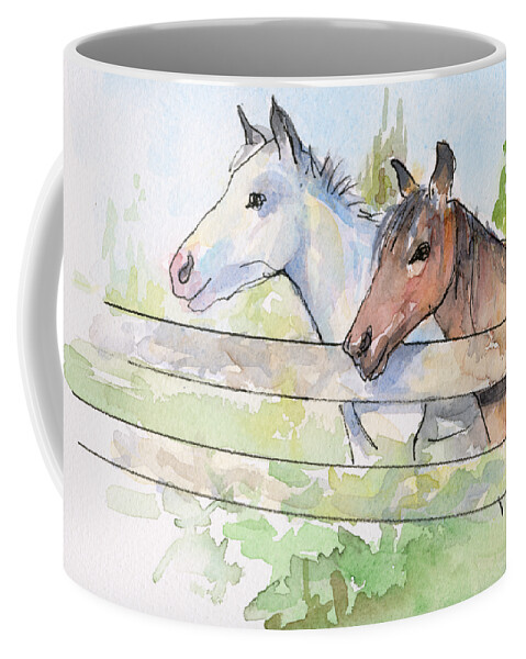 Watercolor Coffee Mug featuring the painting Horses Watercolor Sketch by Olga Shvartsur