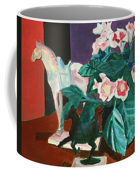 Still Life Coffee Mug featuring the painting Horses with Floral by Thomas Tribby