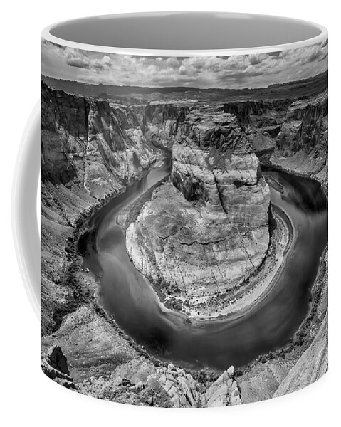Horseshoe Bend Coffee Mug featuring the photograph Horseshoe Bend Grand Canyon In Black And White by Garry Gay