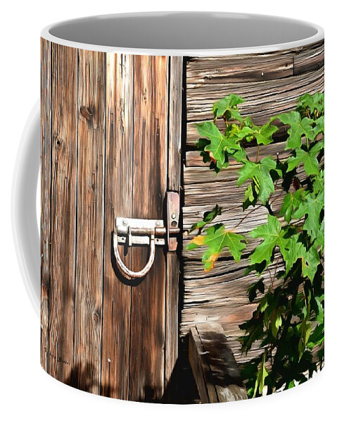 Barbara Snyder Coffee Mug featuring the photograph Horseshoe Latch on the Barn Door Painting by Barbara Snyder
