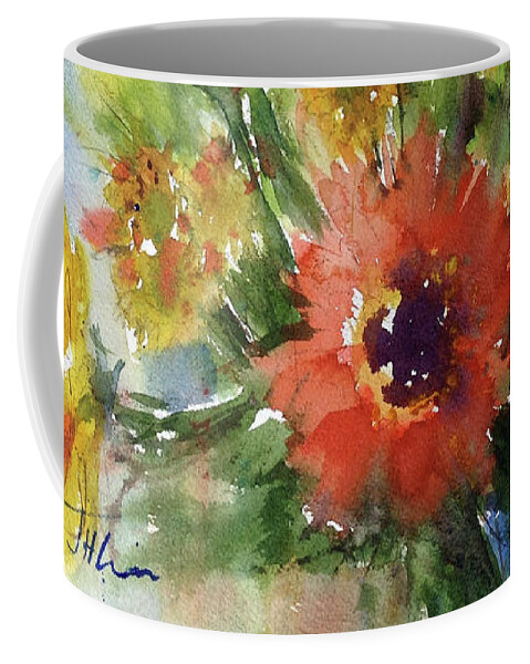 Floral Coffee Mug featuring the painting Hot Gerbers by Judith Levins