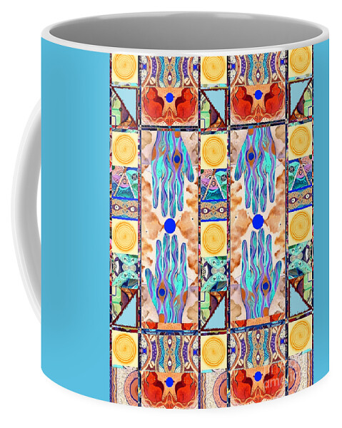 Abstract Coffee Mug featuring the mixed media Hot Suns And Blue Planets by Helena Tiainen