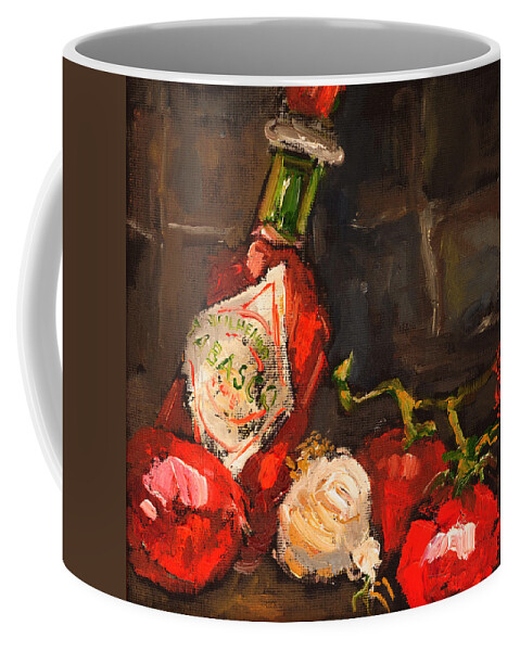Tabasco Coffee Mug featuring the painting Hot Tomaties by Carole Foret